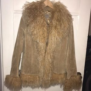 Tan Leather and lamb fur jacket